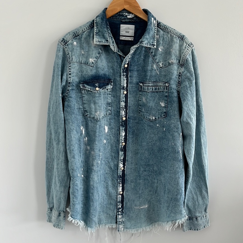 ZIP Code 1992 distressed denim shirt long sleeve snap closure